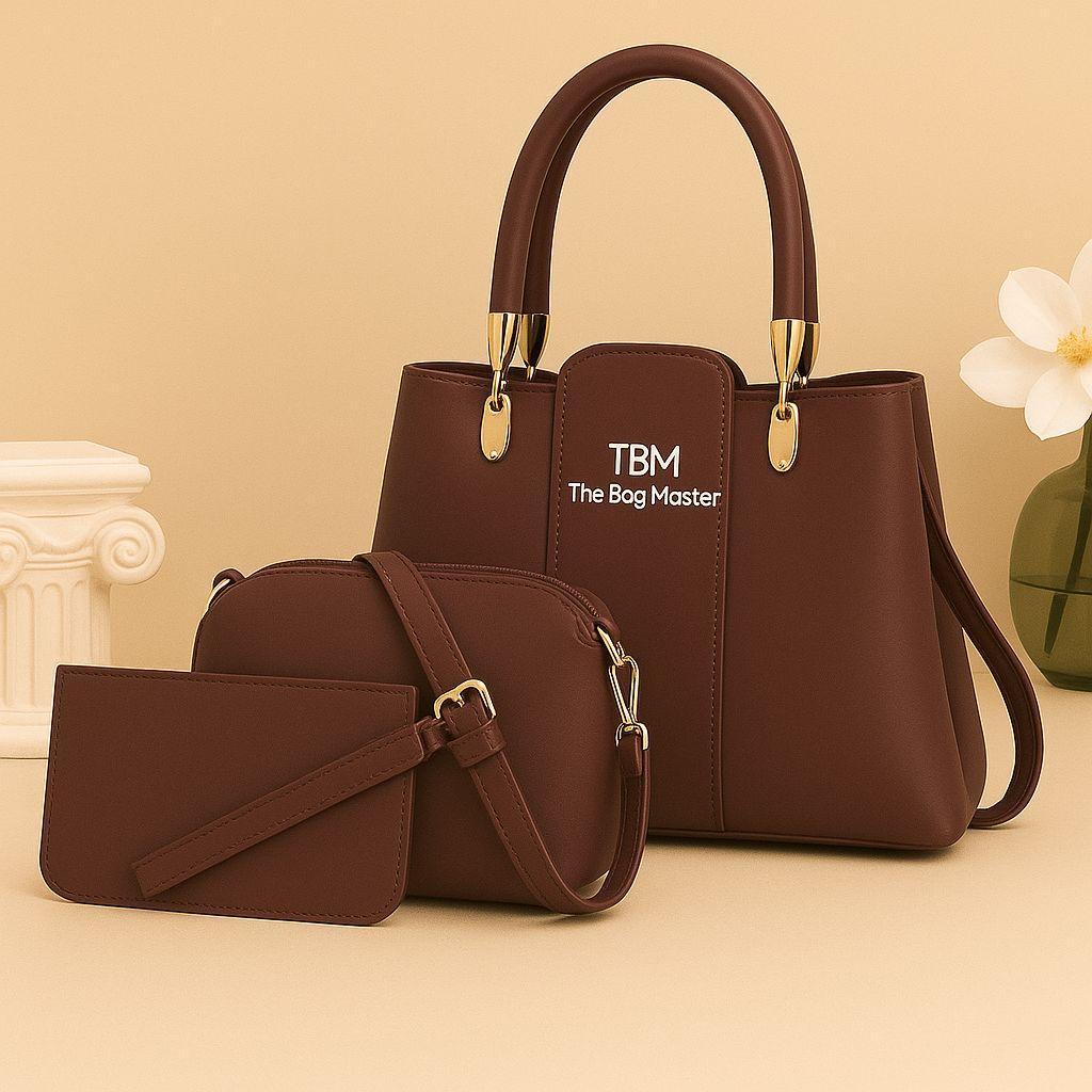 Women's Rexine Plain Hand Bag Set