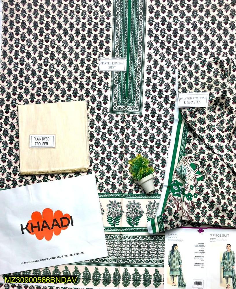 3 Pcs Women's Unstitched Khaddar Printed Suit